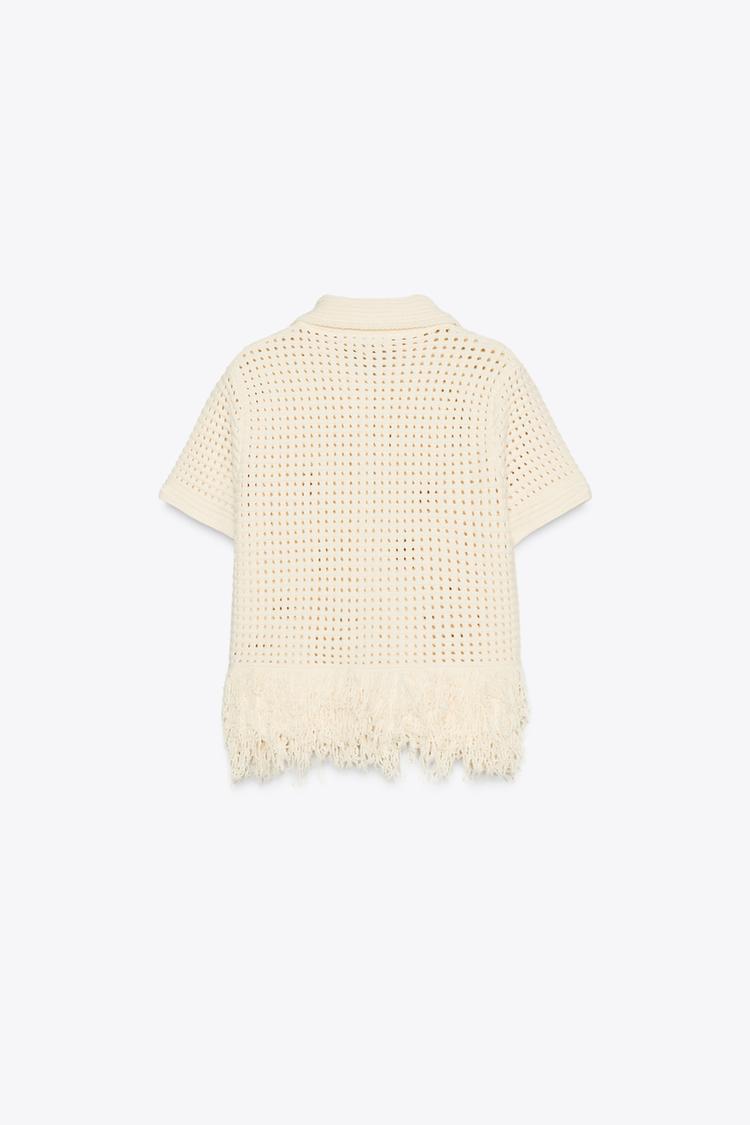 FRINGED CHECKERED KNIT VEST